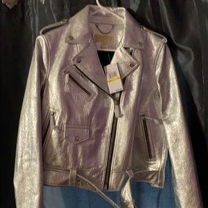 New/never worn silver leather jacket